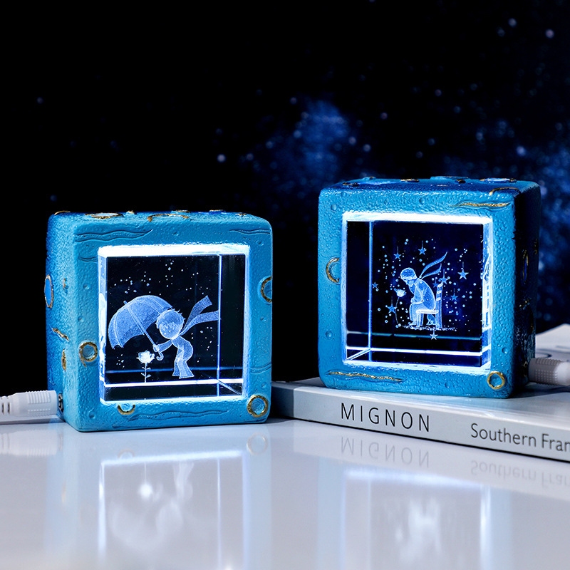 Little Prince Luminous 3D Engraved Crystal Cube Desktop Decoration Starry Sky Night Light Creative Ornament Birthday Gift Little Prince Luminous 3D Engraved Crystal Cube Desktop Decoration Starry Sky Night Light Creative Ornament Birthday Gift