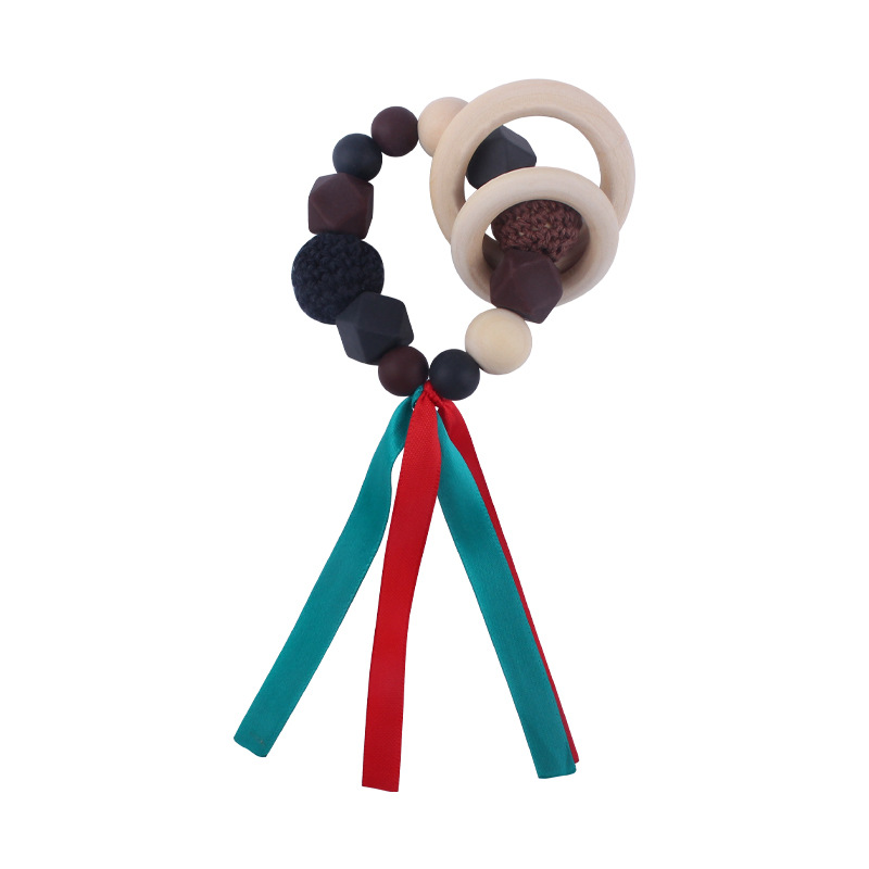 Nuevo bebé suministros cinta pulsera mordedor bebé creativo cuentas de silicona mordida pegamento molar juguete AliExpress