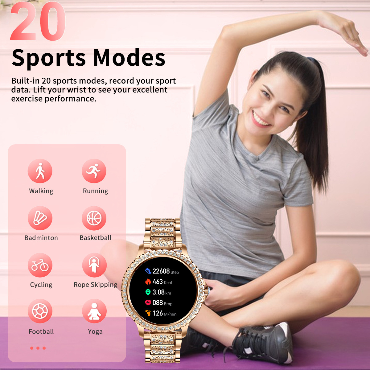 Reloj inteligente de moda para mujer con Bluetooth, llamadas, multifuncional, resistente al agua, alarma y reloj deportivo._voghion.com