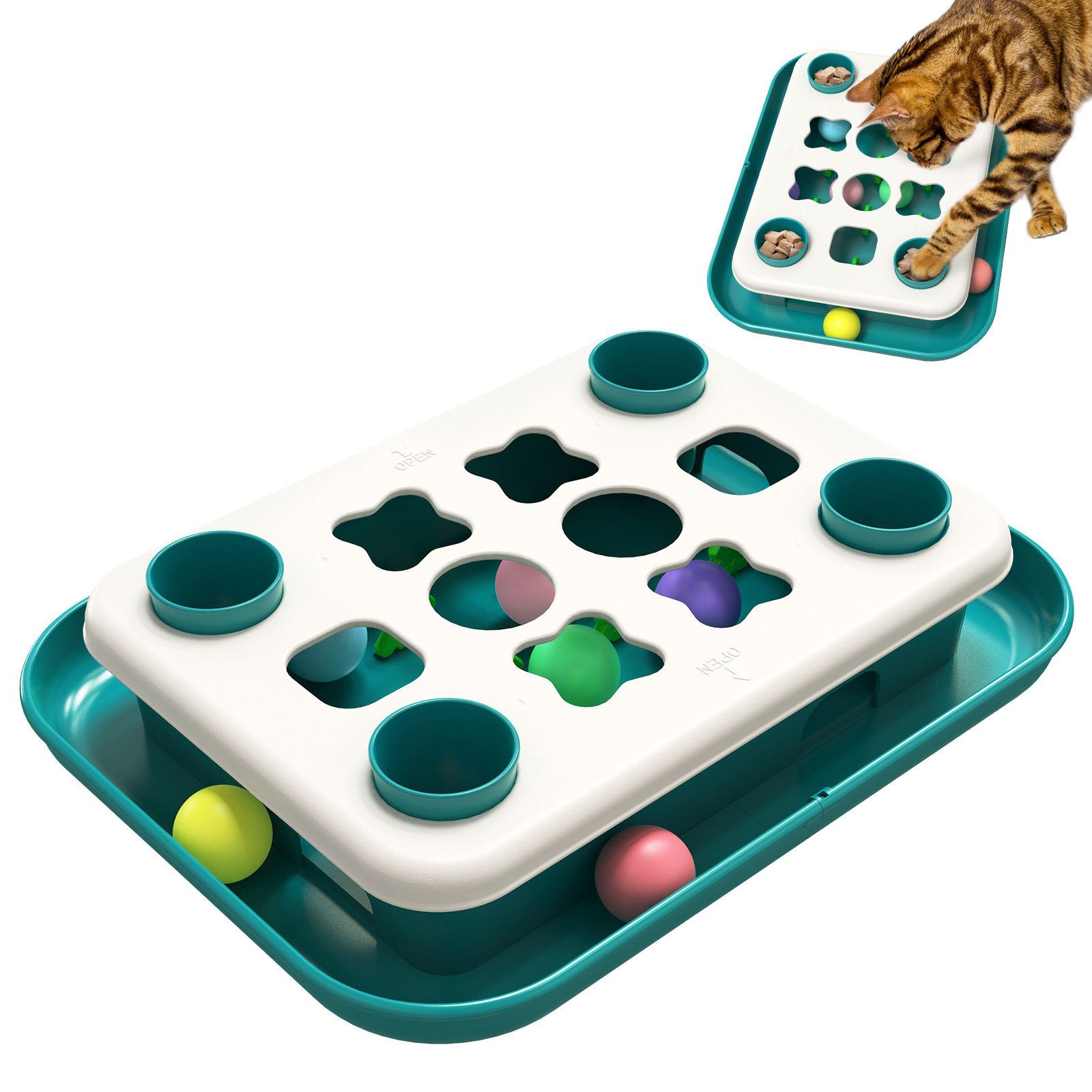 Modular Cat Puzzle Toy with 6 Balls, 4 Snack Cups & Dual Difficulty Levels