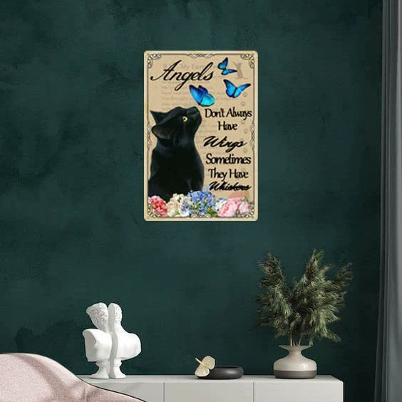 Черный кот и бабочка Tin Painting декоративная живопись для любителей кошек Бестселлер на Amazon
