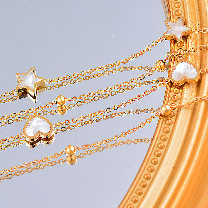 Retro Star Heart Shape Titanium Steel Inlay Shell Pendant Necklace 1 Piece