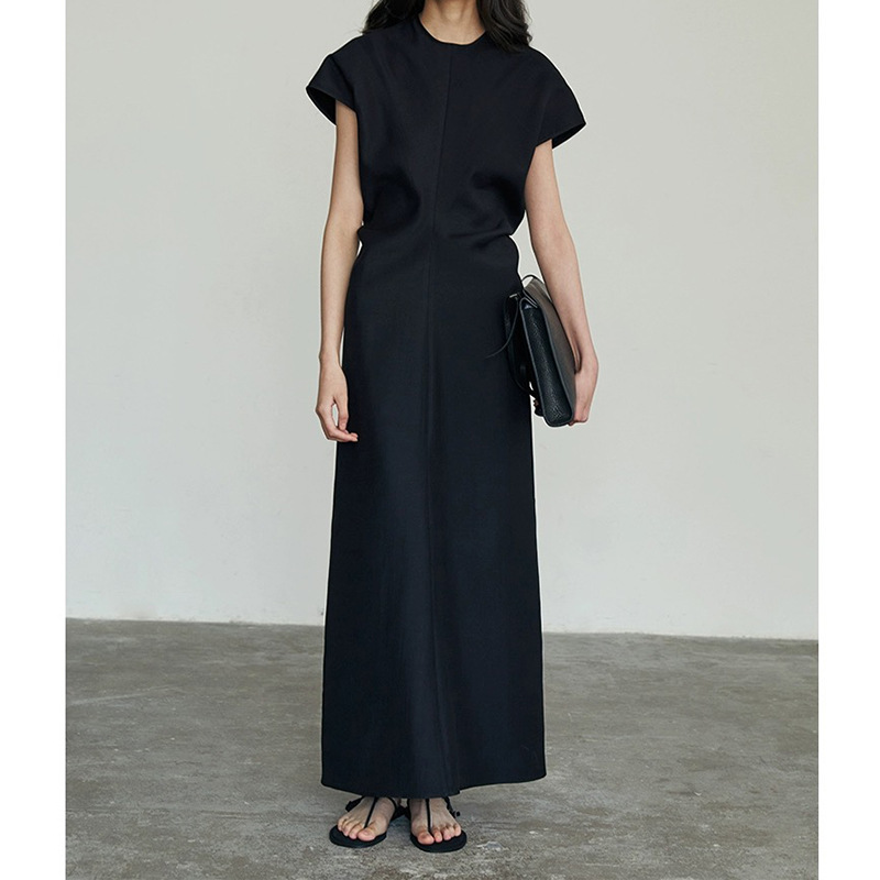 現物メーカー卸売り純色ワンピース春夏新作婦人服半袖女性スカート修身気質ロングスカート高ji感