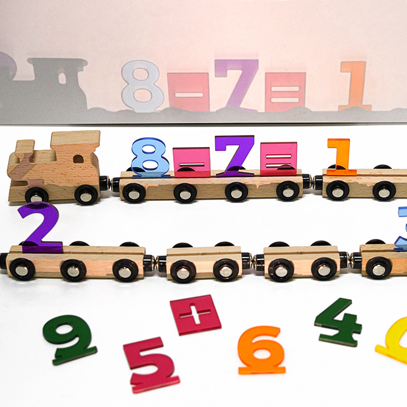 Weiweihu Educación temprana para niños Tren de luces y sombras de rompecabezas Madera magnética Juguetes de madera de haya ensamblados cognitivos para niños
