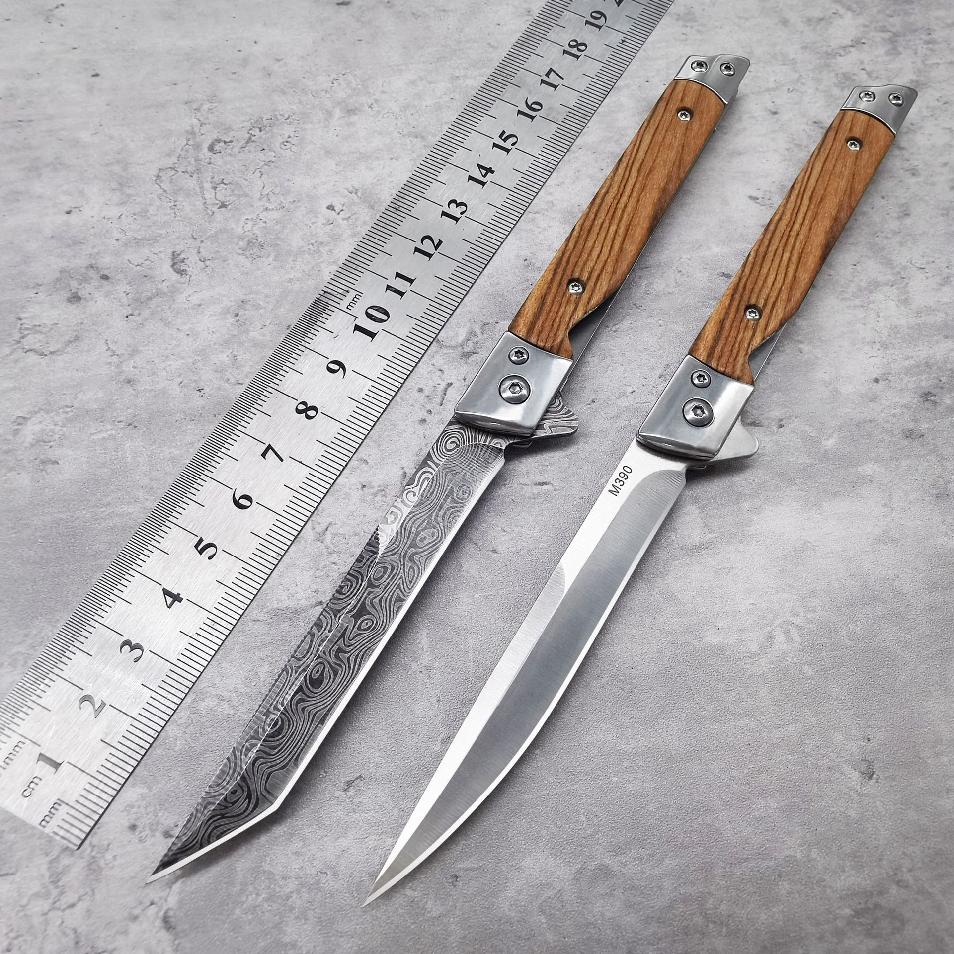 迷你小刀大马士革纹户外折叠刀具M390随身水果刀一件代发神笔刀