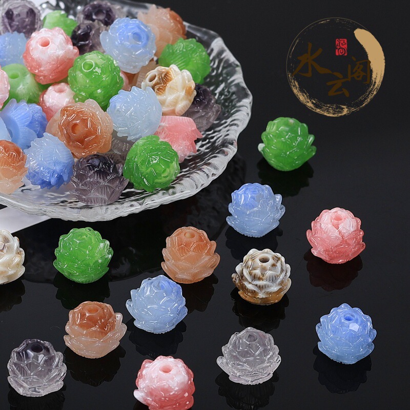Luminous Gradient Imitation Bodhi Lotus Beads High-End Pendants Imitation White Jade Spacer Beads DIY Jewelry Accessories Wholesale