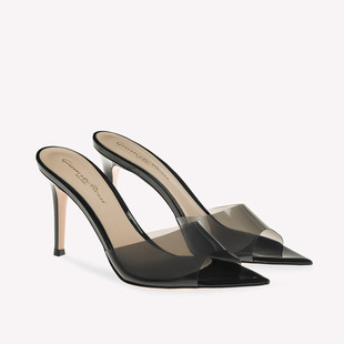 2025 New Transparent Open Toe High Heel Slippers Pointed Toe Stiletto Heel Slip-On Half Slip Fashion Outerwear European and American Style Customization