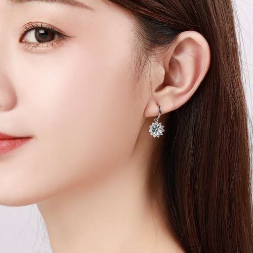 925 Pure Silver Earrings with Hoop Hook, 1 Carat Empty Claw Setting, Topaz Sunflower Earrings for Women, Chic and Elegant, Manufacturer