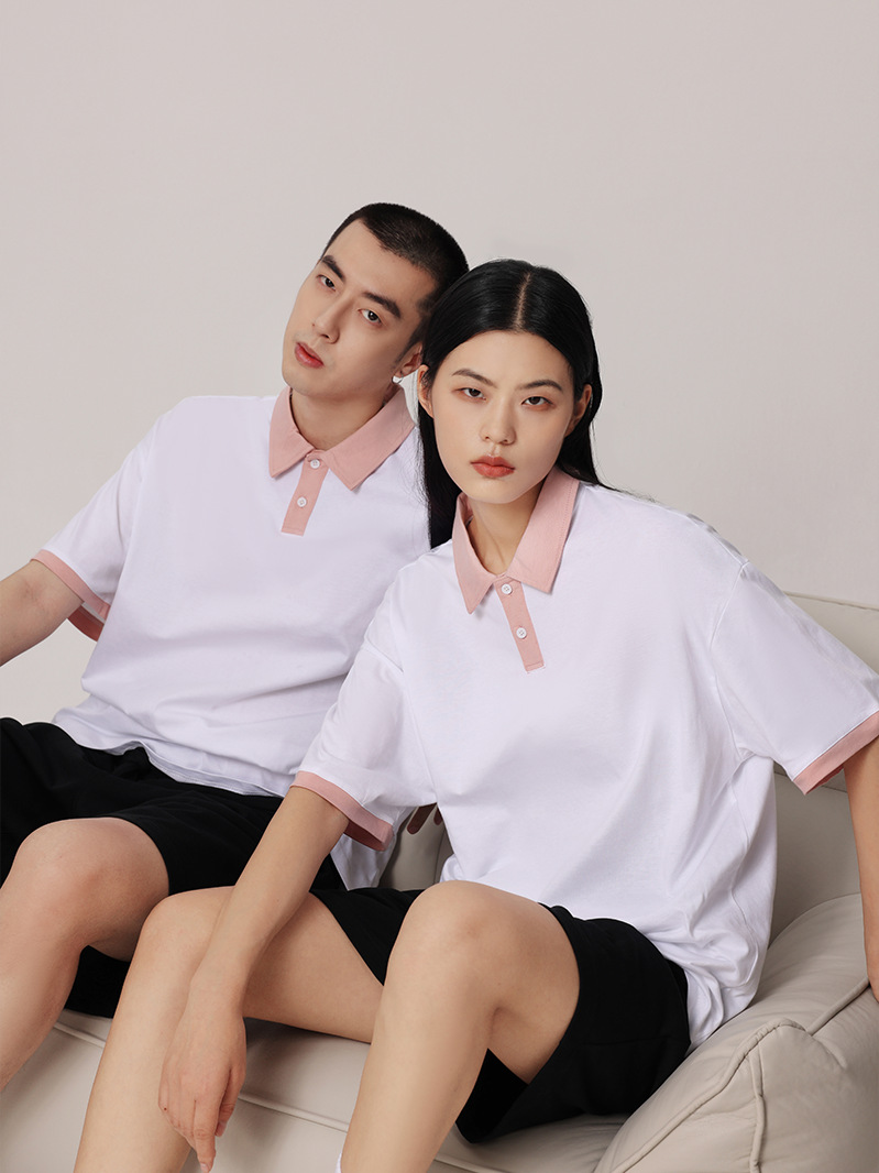 200g de algodón pesado a juego, solapa de hombro caída de color, polo, tela de algodón seco transpirable, algodón peinado cómodo