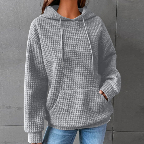 Autumn/Winter European and American Women's Apparel Honeycomb Hooded Long-Sleeve Sweatshirt Loose Top for Women