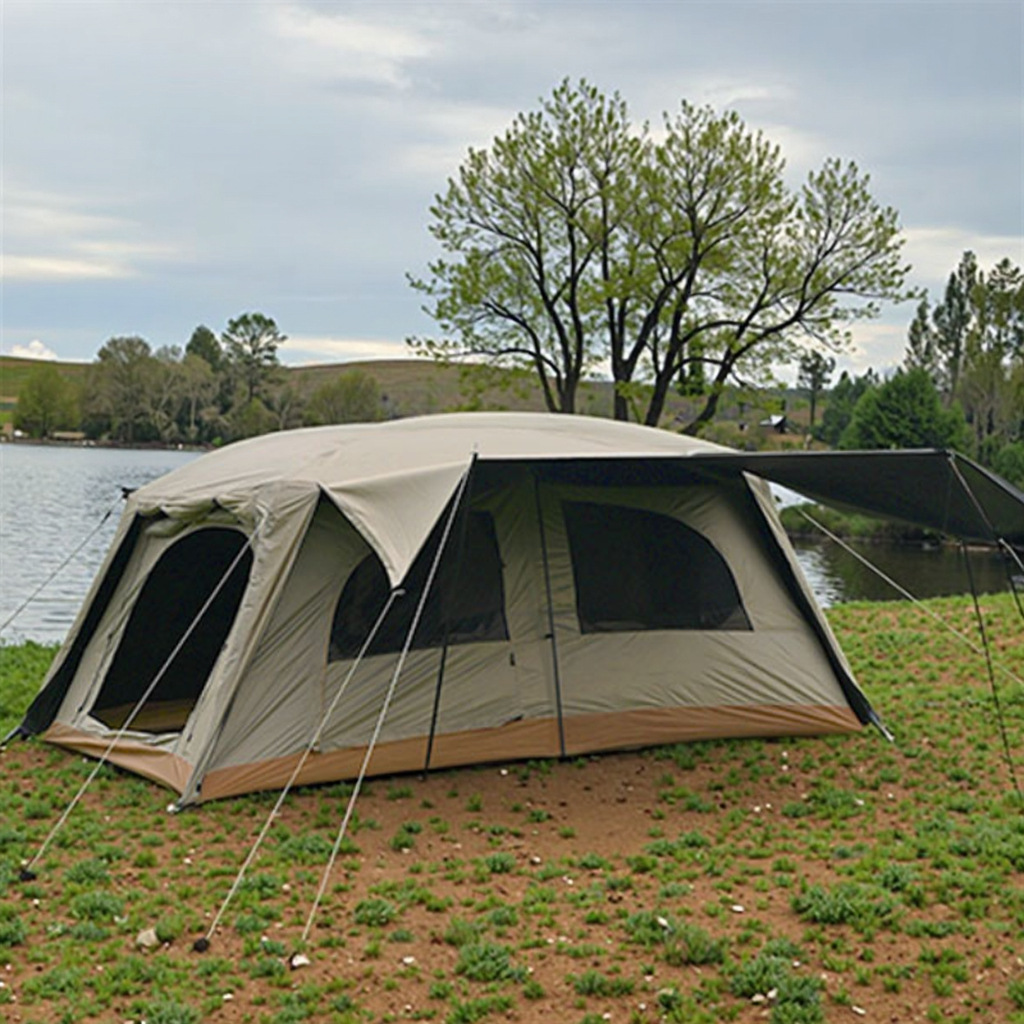 Camping al aire libre camping durante la noche portátil tres lados sombreado a prueba de lluvia dos habitaciones una sala de vinilo camping campo