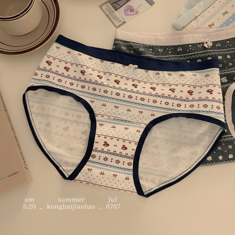 Japanese Retro Style Summer Thin Women's Underwear, Mid-Waist, Cute, Large Size, Pure Cotton Panties for Girls and Students