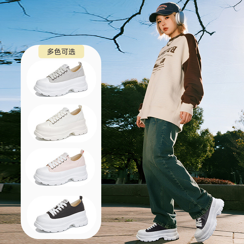 发泡底帆布鞋2025秋季新款鞋子女鞋百搭时尚厚底鞋休闲增高板鞋女|undefined