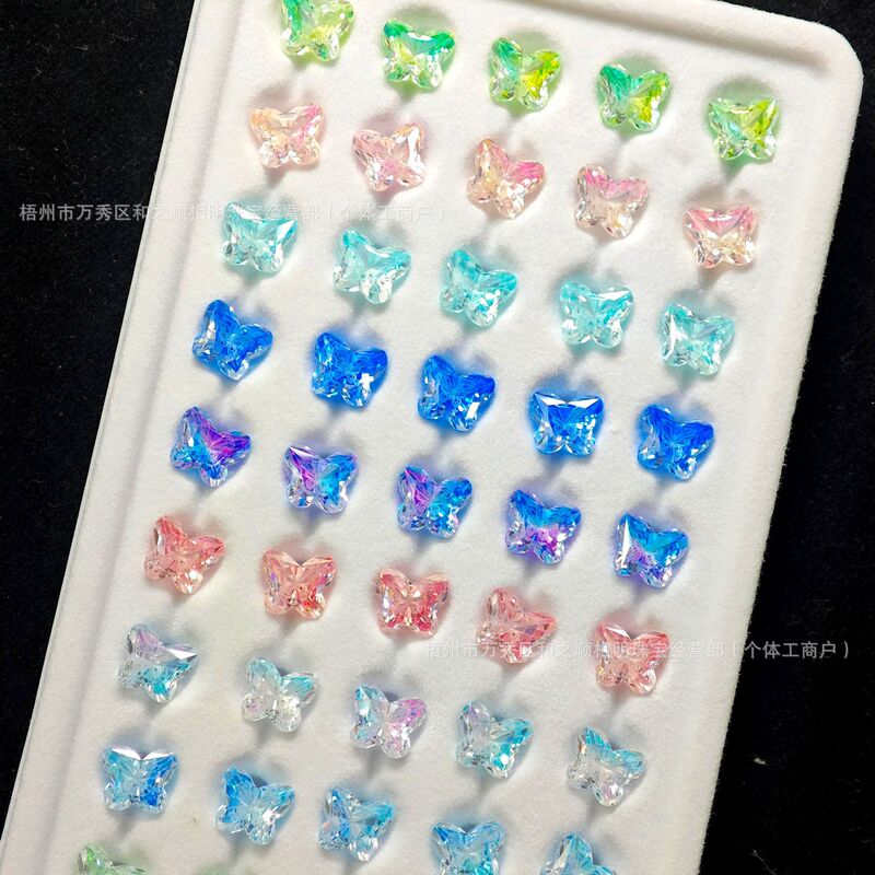 New butterfly cut Wuzhou zircon loose stone 6mm gradient sparkling nail art diamond jewelry accessory DIY earring zircon