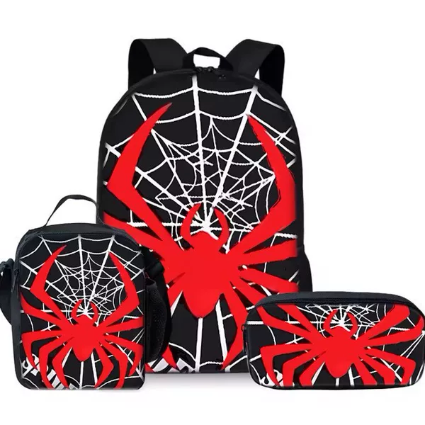 New Spider Pen Bag Student Picnic Bag Cartoon Hero No Return Printed School Bag Convenient Large Capacity Three-Piece Set