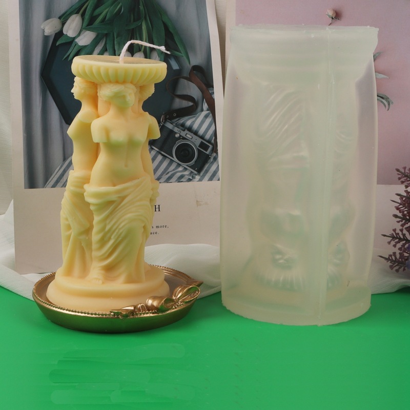 Estilo europeo retro columna romana Venus diosa cabeza retrato fondant molde DIY aromaterapia yeso vela molde de silicona