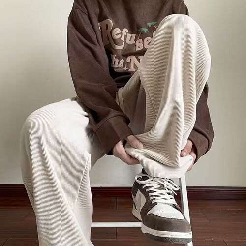 American corduroy pants for men, spring and autumn, loose dragline large size straight pants, fashion brand, fashionable casual pants for men
