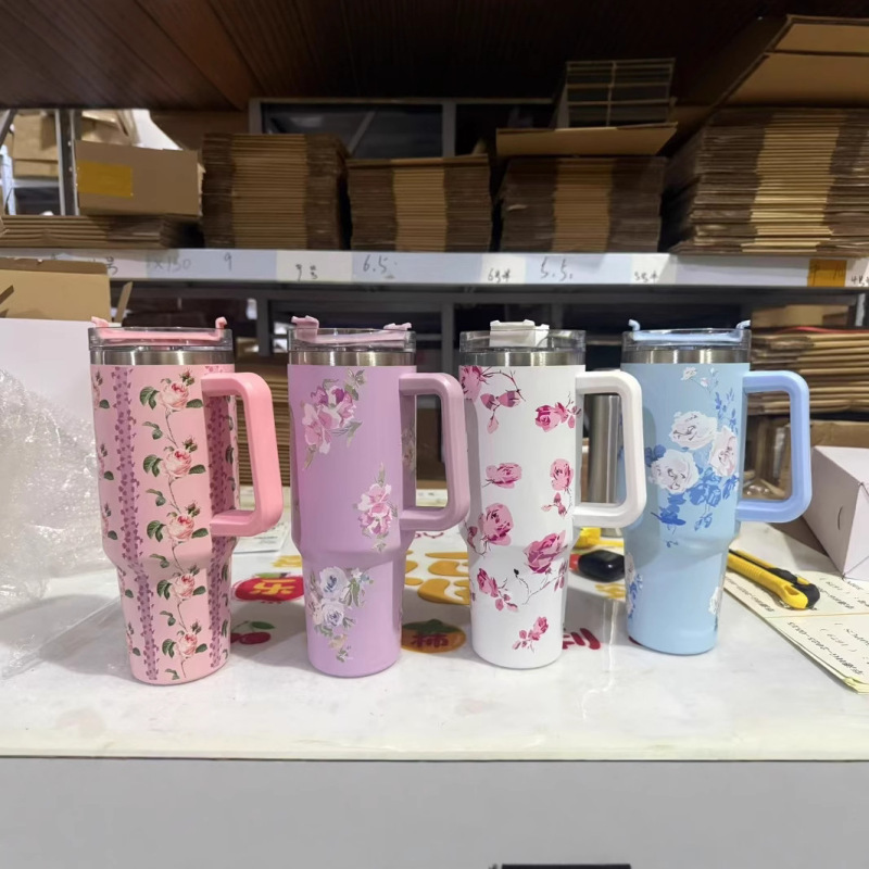 印花新款40oz汽车杯巨无霸冰霸杯便携手柄杯大容量吸管水杯3DUV印|undefined