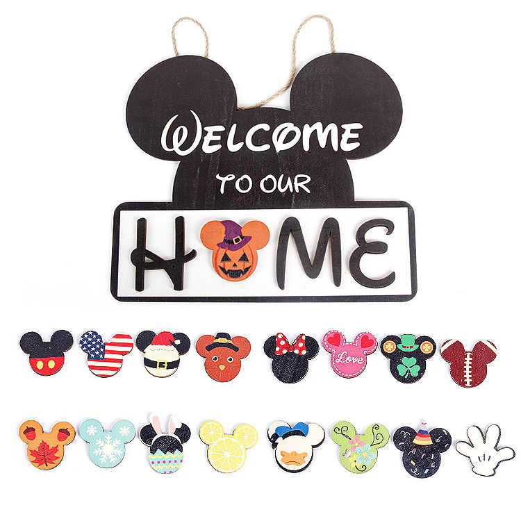 Ronda de madera Navidad magnética decoración colgante hogar bienvenida puerta placa artesanía colgante adornos