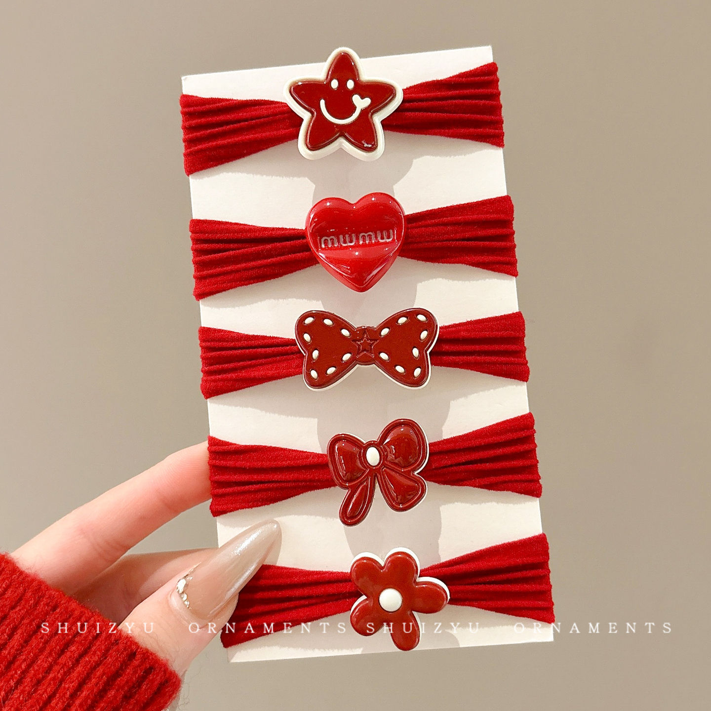 Niños de Año Nuevo cabello rojo niñas de alta elasticidad cabello correa anillo de cabello bola cabeza cabeza de caballo alta cabeza de cabello