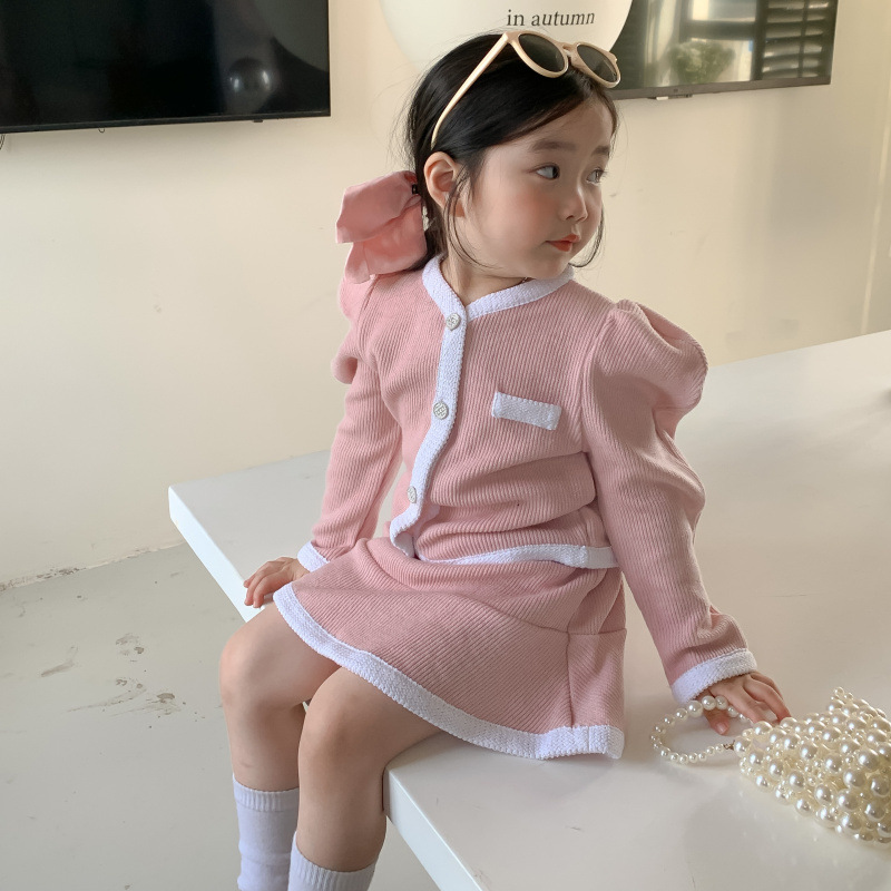 跨境童装女童22秋季新品韩国宝宝小香风针织开衫半身裙两件套套装详情15