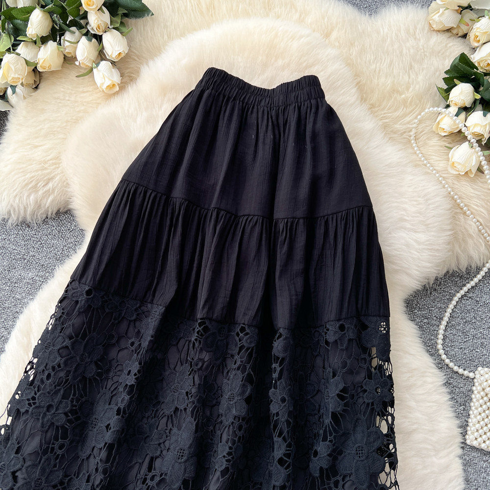 Damen A-linien Midirock Mit Spitzen-einsätzen Und Blumenmuster_voghion.com