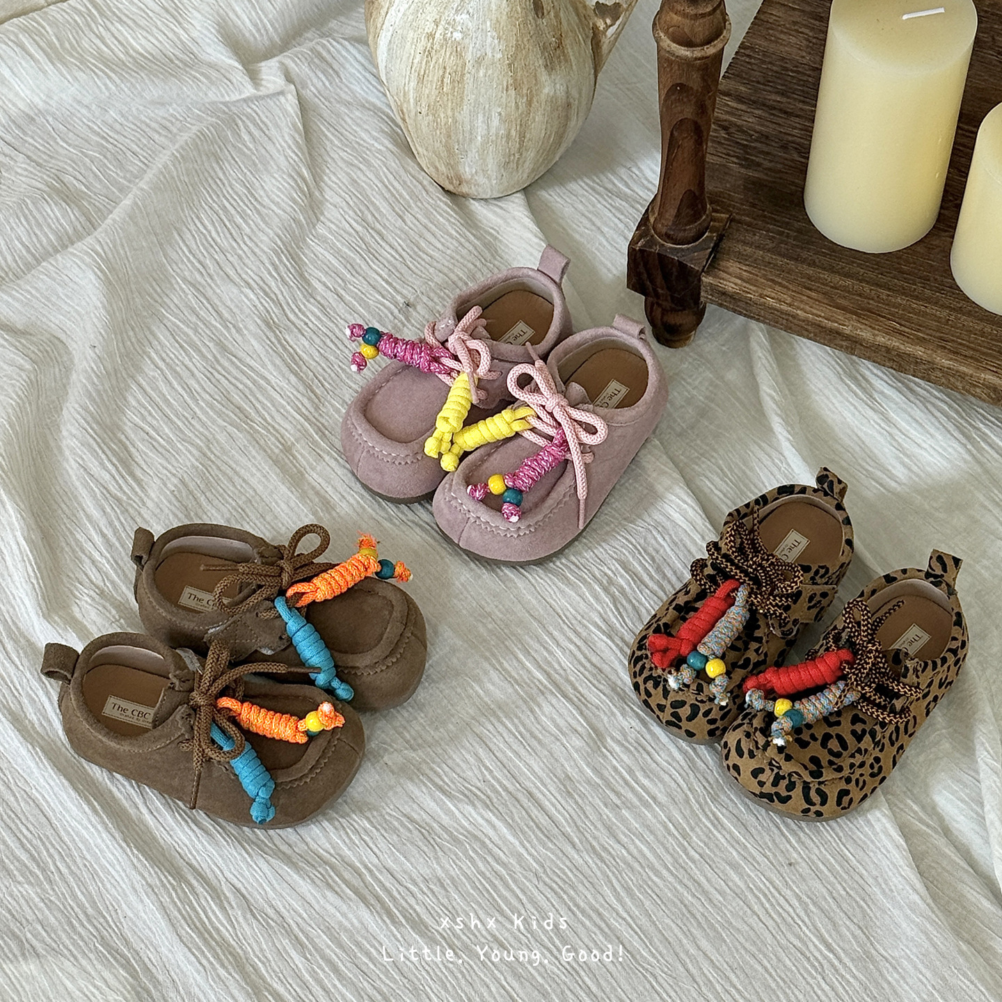 Xshx Ribbon Kangaroo Shoes | Boys and Girls Autumn First Layer Cow Velvet Velcro Functional Thin Sole Retro Casual Sports