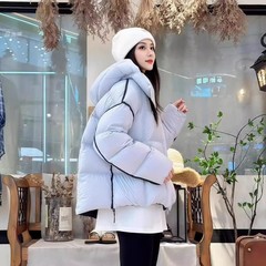 泡芙羽绒服女2025冬季新款短款连帽宽松面包服加厚白鸭绒保暖外套
