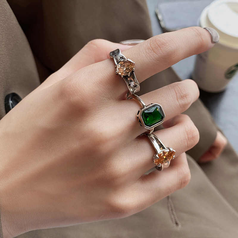 fashion crystal simple French retro index finger open ring