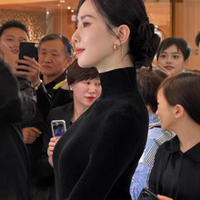 刘诗诗同款黑色打底衫女24秋冬一线成衣羊绒针织衫半高领修身毛衣