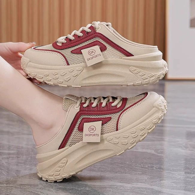 Женские полутапочки Baotou на толстой подошве с цветными блоками, весна-лето 2021, повседневная обувь в сетку, дышащие внешние тапочки в спортивном стиле