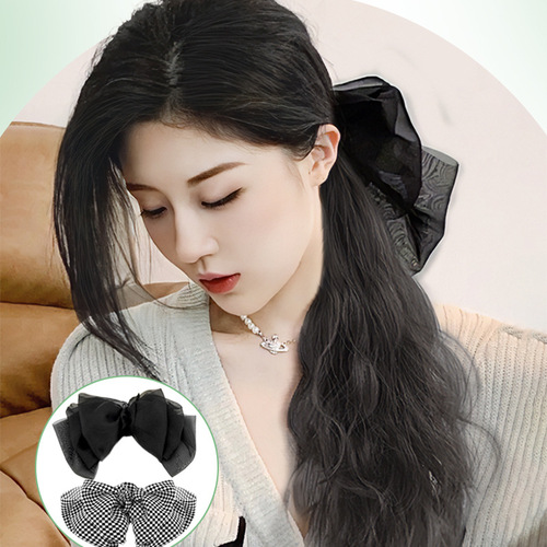 Wig for women with medium-long hair, detachable bow high ponytail grabber, same style water ripple low-tie wig braids
