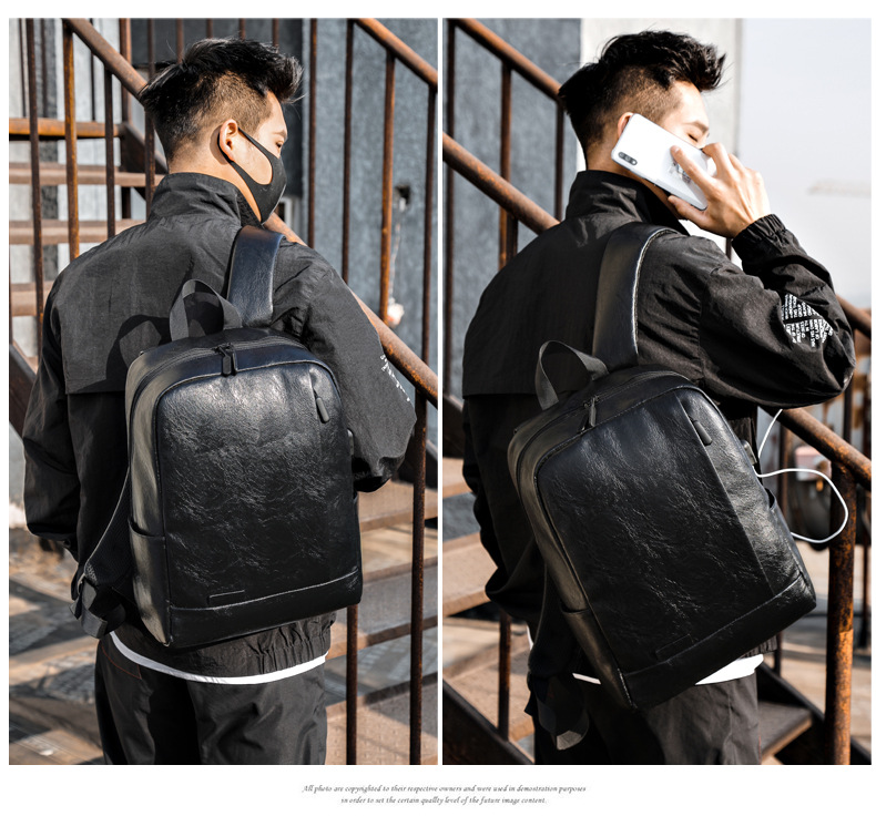 Fashion Simple Pu Backpack Casual Men's Rechargeable Shoulder Computer Bag Wholesale display picture 14