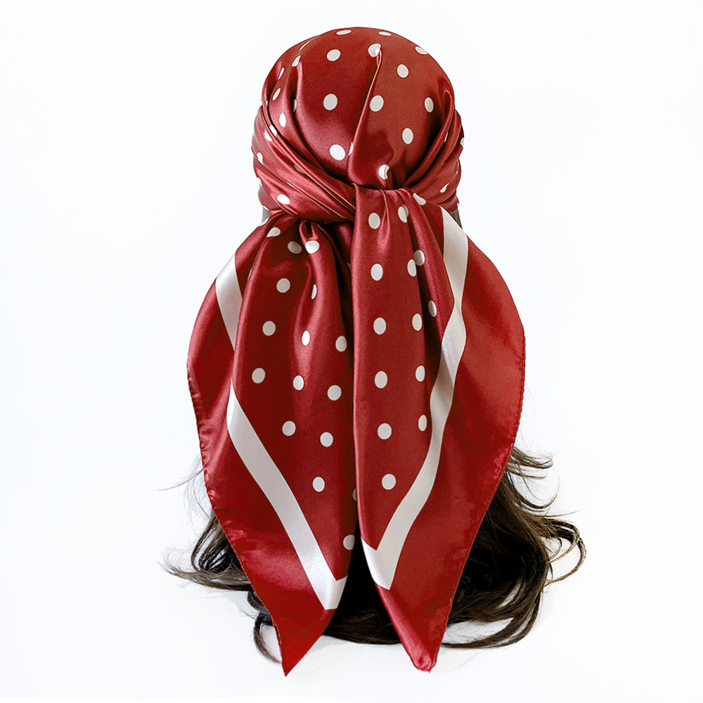 Women's Polka Dot Satin Square Headscarf Silk Feel Hijab Turban_voghion.com