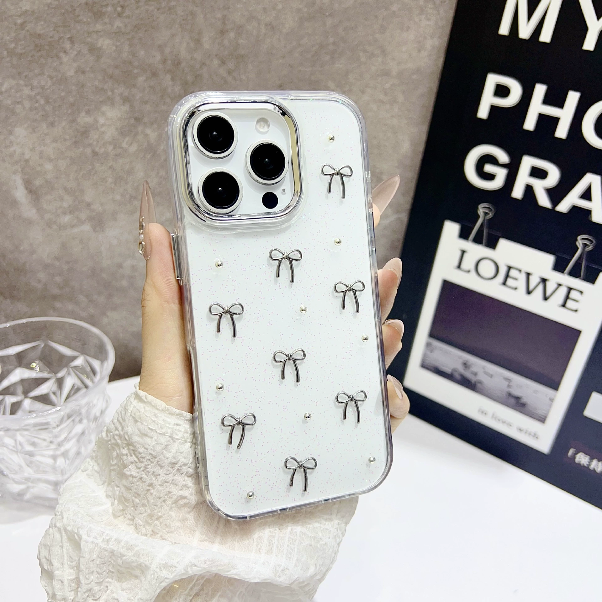 Apple, совместимый iPhone 16, чехол, трёхмерный iPhone16 Pro с бантом, 16promax, iphone