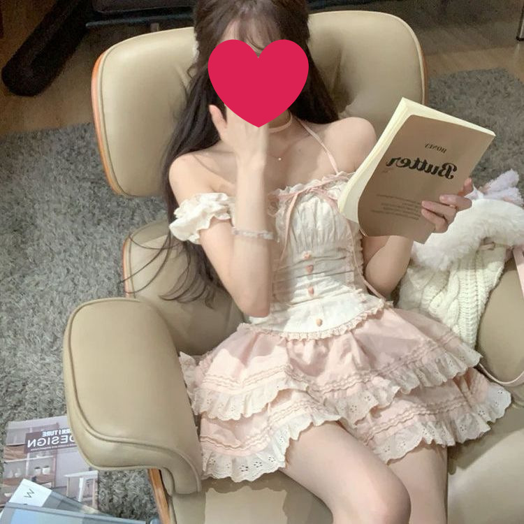 (재고 있음) 도망공주 스타일 봄여름 달콤하고 시크한 스위트 스타일 퍼프 스커트 투피스 세트 동남아, 유럽, 미국
