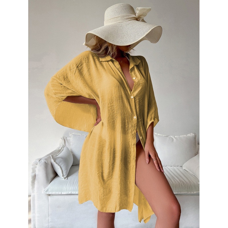 Lightweight Long Sleeve Beach Cover-Up Sun Protection Shirt For Women, Loose Fit Tie-Front Cardigan, Summer Vacation Outfit_ecoleips.com
