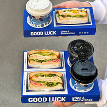 ins风网红同款三明治包装厚蛋土司早餐食品手拿克莱因蓝打包纸盒