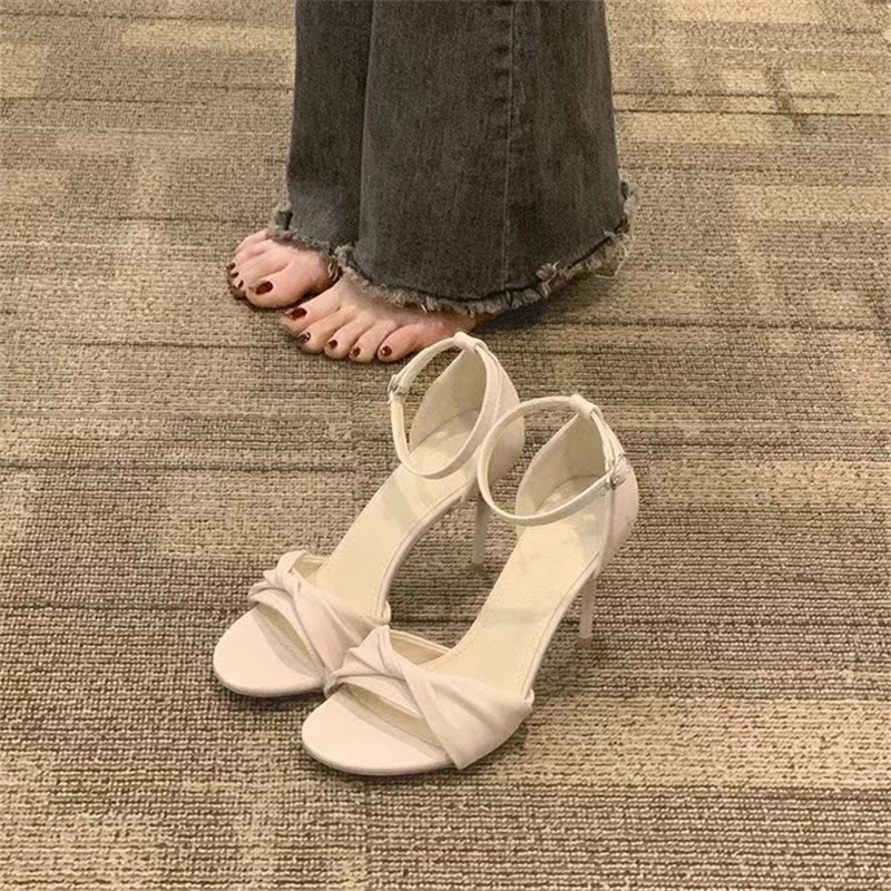 Stiletto Heel Sandals Women's 2025 Spring and Summer New All-match French Style Elegant Small One-word Buckle High-heeled Shoes