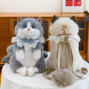 Мягкая игрушка кошка с бантом рюкзак со звуком