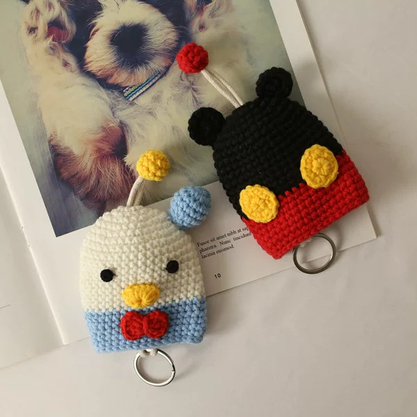 Cartoon Handmade Knitted Key Bag Cute Car Key Protective Cover Wool Crocheted Finished Product