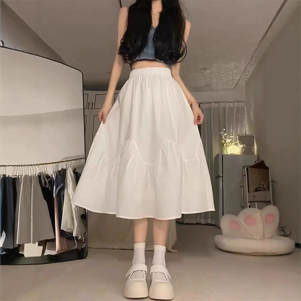 Юбка 2025, новая весенне-летняя юбка трапециевидной формы с высокой талией, большая юбка средней длины, юбка-зонтик, тонкая юбка в корейском стиле для женщин
