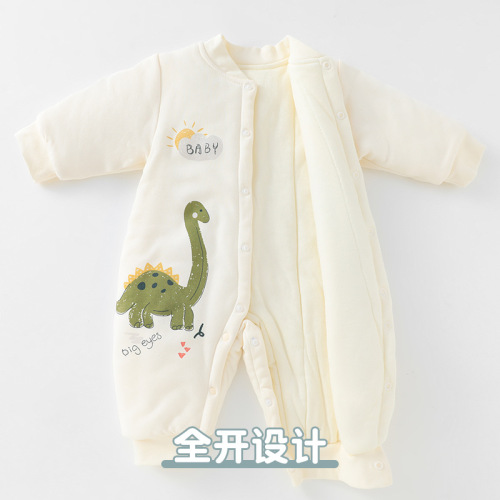 Newborn clothes cartoon boneless cotton baby jumpsuit 120g quilted autumn and winter baby New Year's greetings clothes crawling clothes