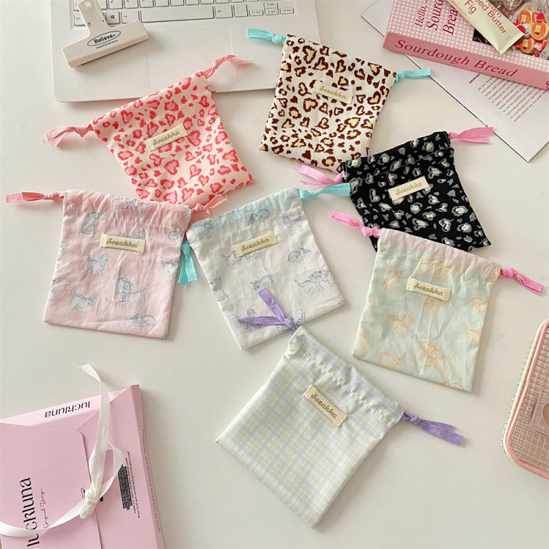 58311 Casual Printed Lipstick Cosmetics Bag Drawstring Bag Cute Student Portable Travel Packaging Sundry Cosmetics Bag