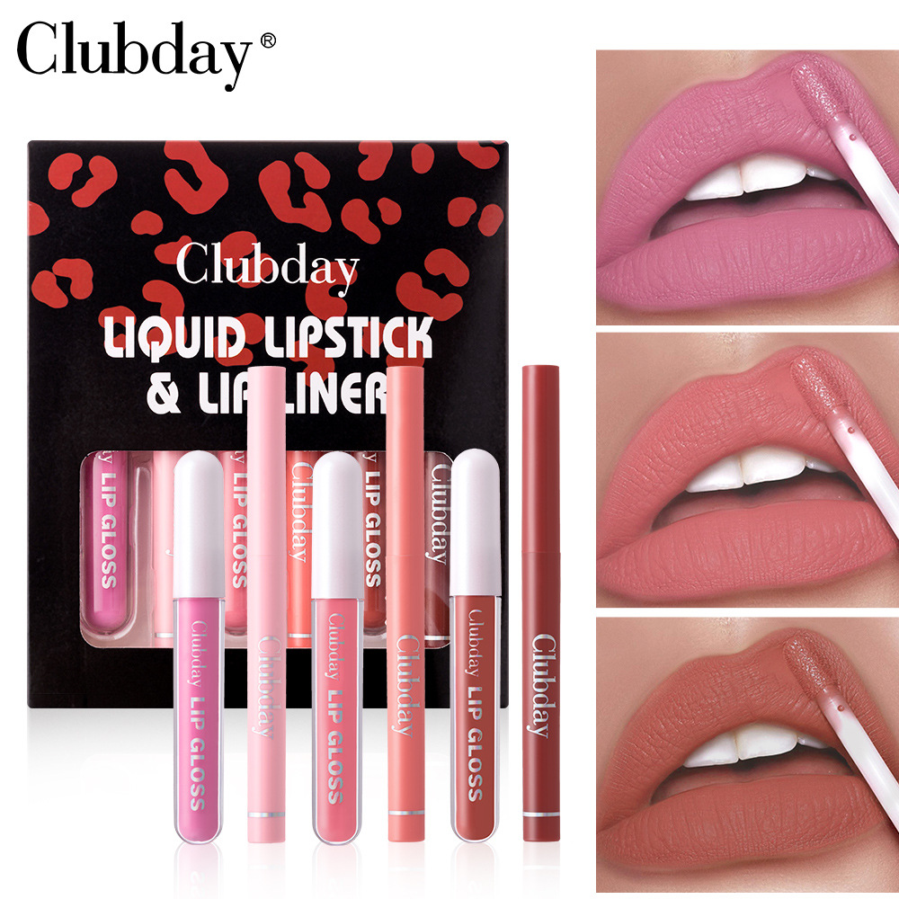 Clubday Lip Makeup 1+1 Set: Velvet Matte, Water-repellent Lip Gloss and Outlining Lip Pen undefined