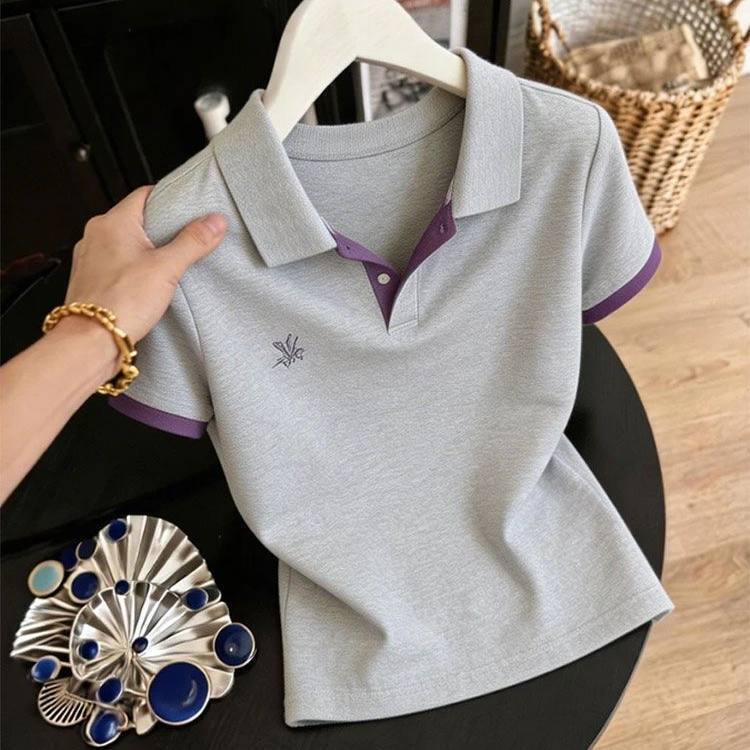 Special Offer In-Stock Casual Fashion Lapel Short-Sleeve T-Shirt for Women, Summer 2026, Plus Size Slim-Fit Top