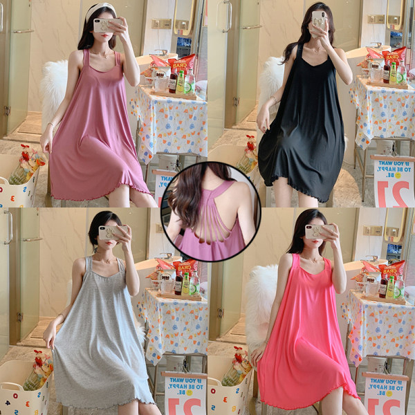 Pijamas de verano con almohadilla en el pecho sexy belleza correa trasera camisón las mujeres color sólido flojo dulce desgaste del hogar Comercio exterior