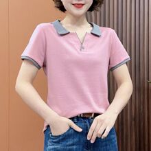 中年妈妈气质短袖T恤女装夏季新款大码宽松时尚洋气百搭纯色上衣