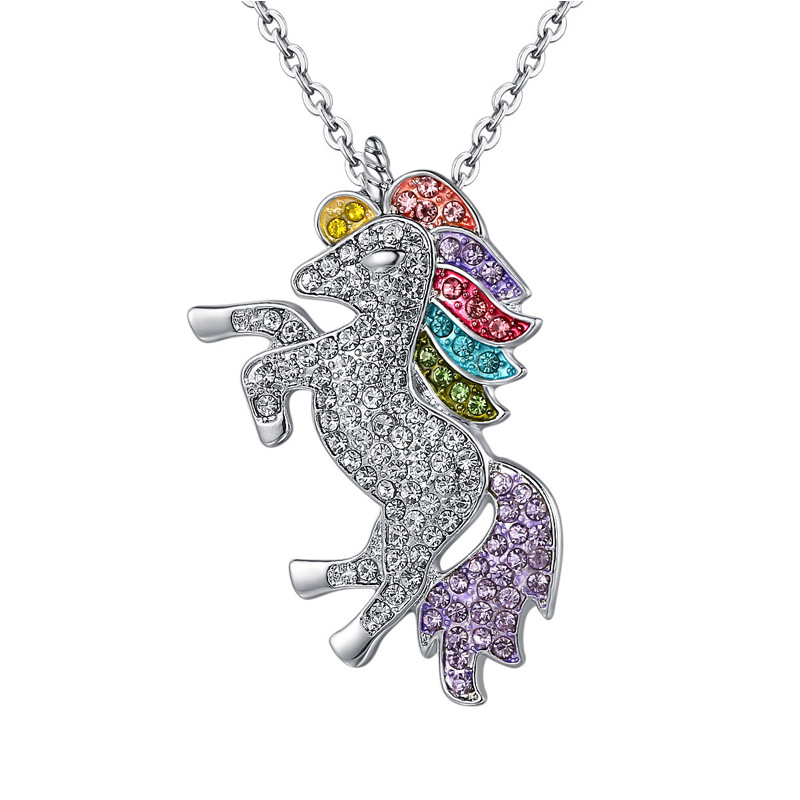 Heiße verkaufende farbige Einhorn-Halskette, Damen-Halskette mit Diamanten, modischer und vielseitiger Schlüsselbein-Kettenschmuck_voghion.com