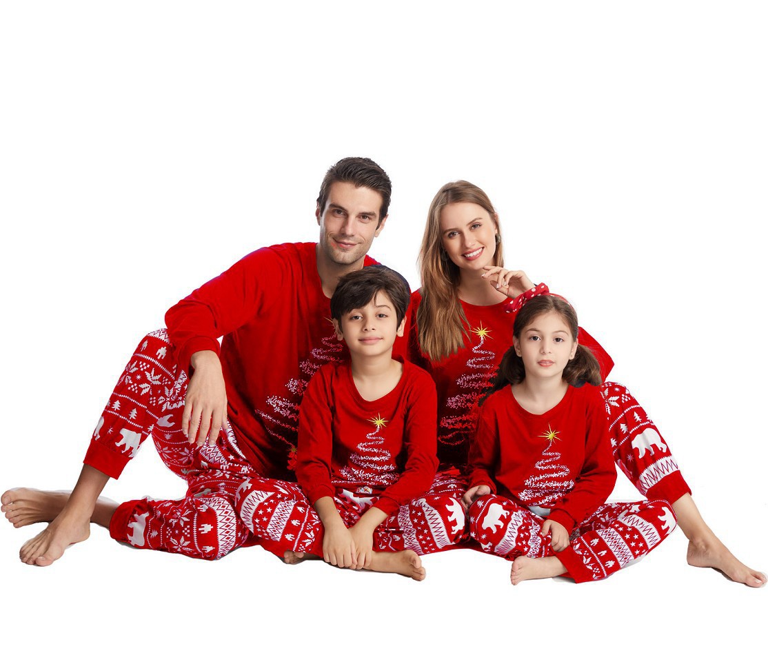 Moda Árbol De Navidad Papá Noel Algodón Conjuntos De Pantalones Trajes A Juego Para La Familia display picture 3